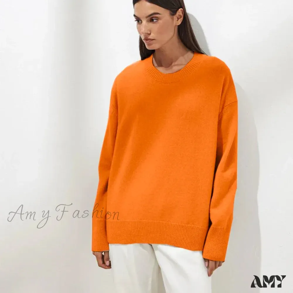 Oversized Cashmere Autumn Winter Women Fashion Basic Knitted Pullover Soft Loose Casual Sweater