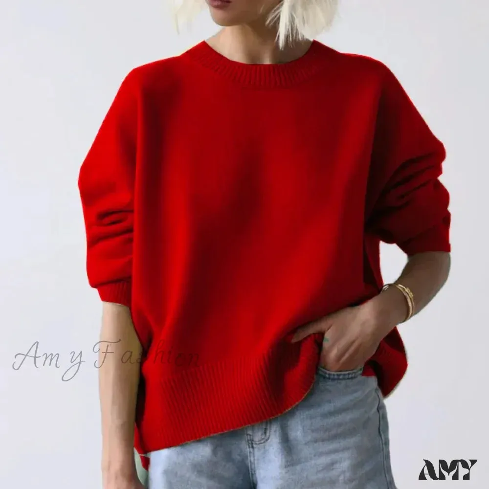 Oversized Cashmere Autumn Winter Women Fashion Basic Knitted Pullover Soft Loose Casual Sweater