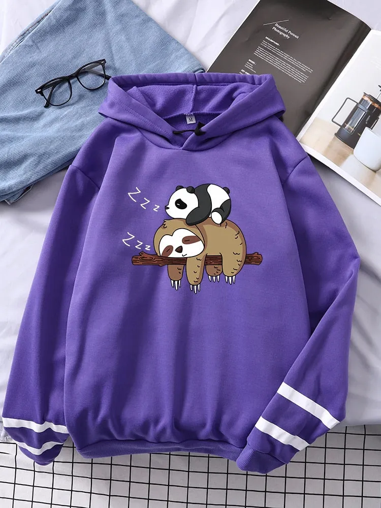 Panda & Sloth Oversized Hoodie Sweatshirt with Pockets