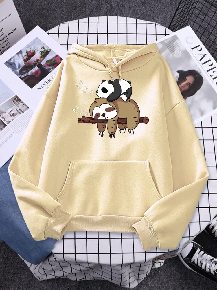 Panda & Sloth Oversized Hoodie Sweatshirt with Pockets