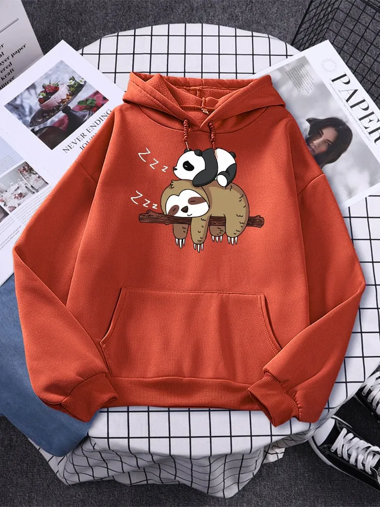 Panda & Sloth Oversized Hoodie Sweatshirt with Pockets