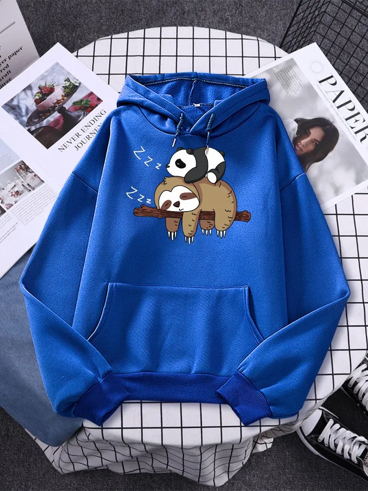 Panda & Sloth Oversized Hoodie Sweatshirt with Pockets