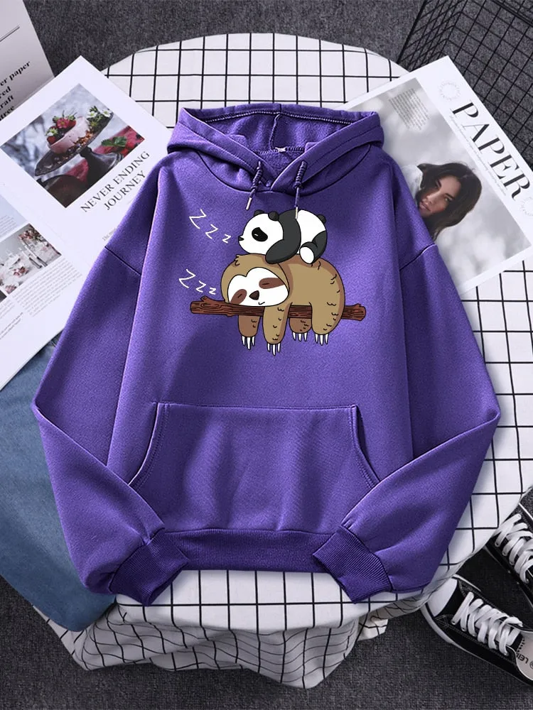 Panda & Sloth Oversized Hoodie Sweatshirt with Pockets