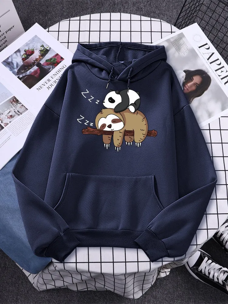 Panda & Sloth Oversized Hoodie Sweatshirt with Pockets