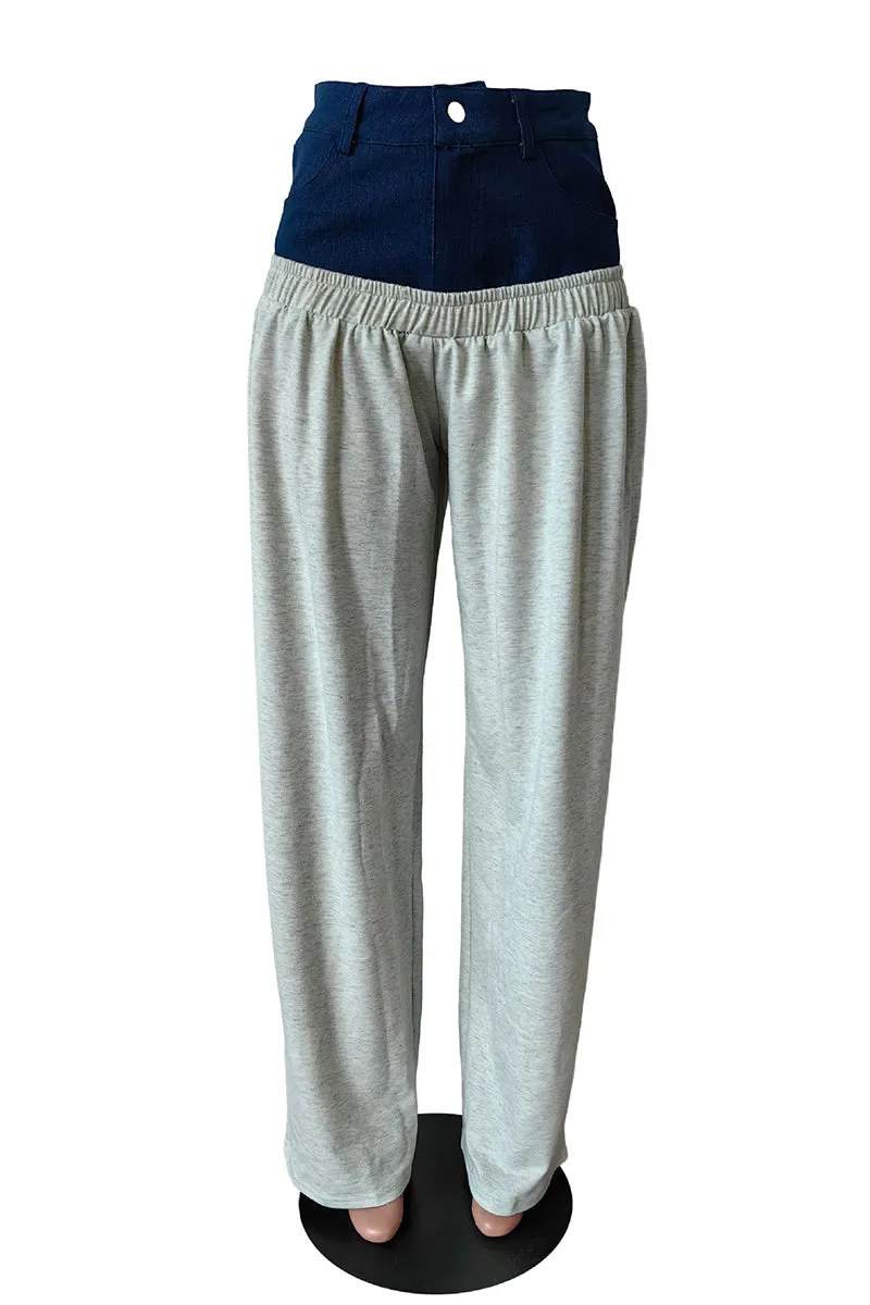 PT3063 Denim Mixed Sweatpants