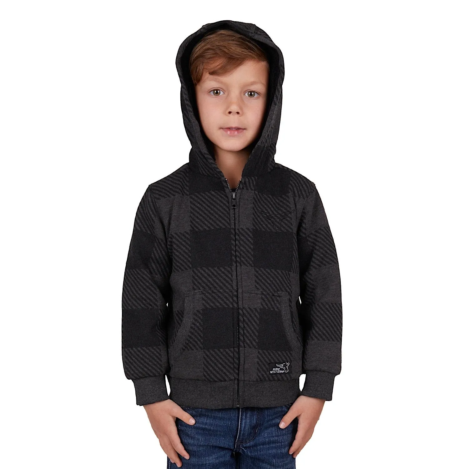 Pure Western Boys Tonkins Zip Through Hoodie Charcoal Marle