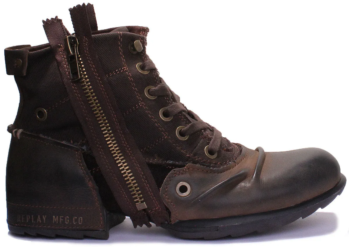 Replay Clutch Mens Biker Boot In Dark Brown