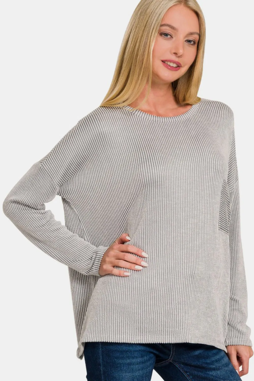 Ribbed Striped Long Sleeve T-Shirt