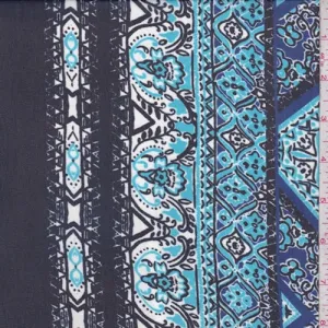 Royal/Aqua Deco Block Chiffon Fabric