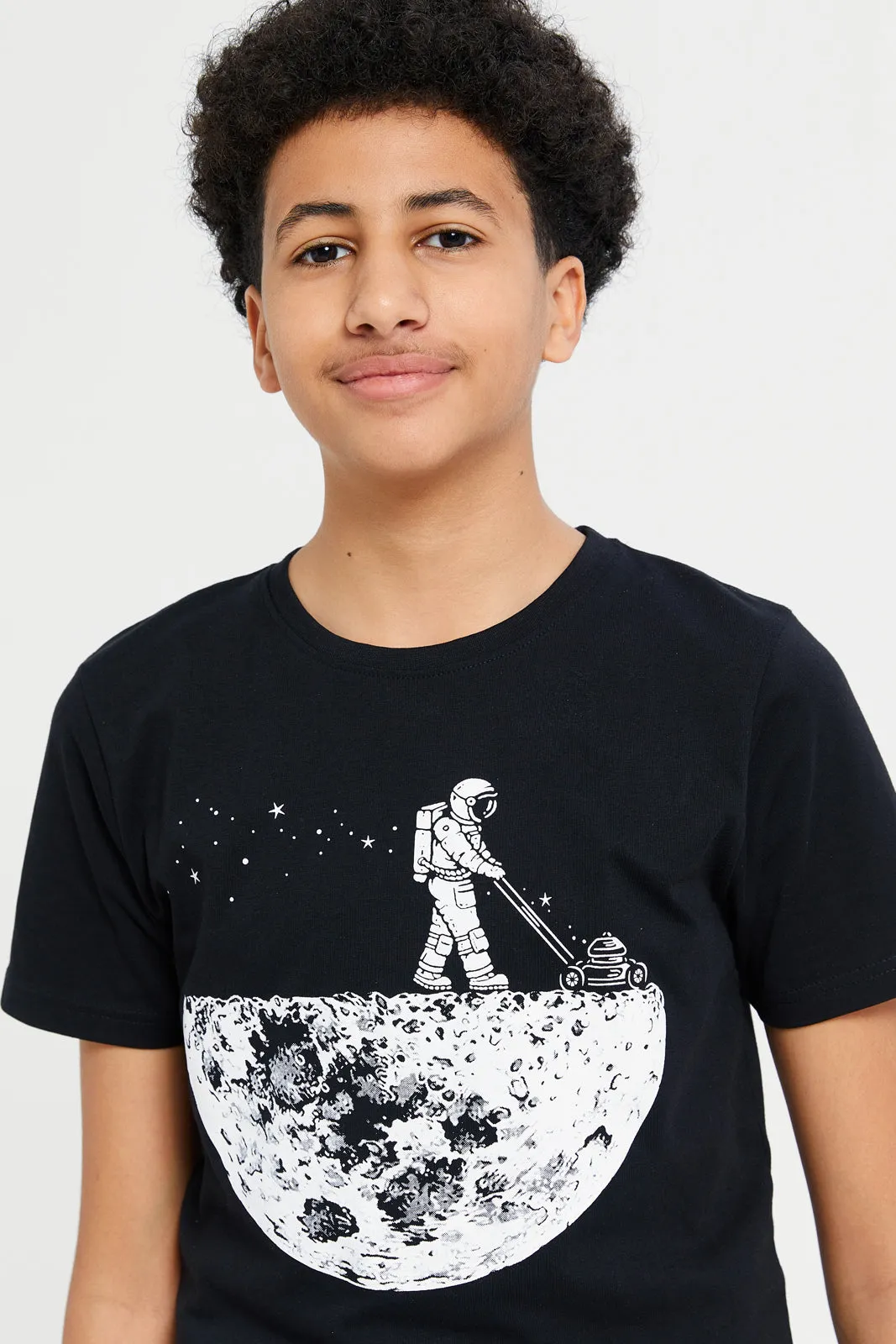 Senior Boys Black Moon Lawn Mower Graphic T-Shirt