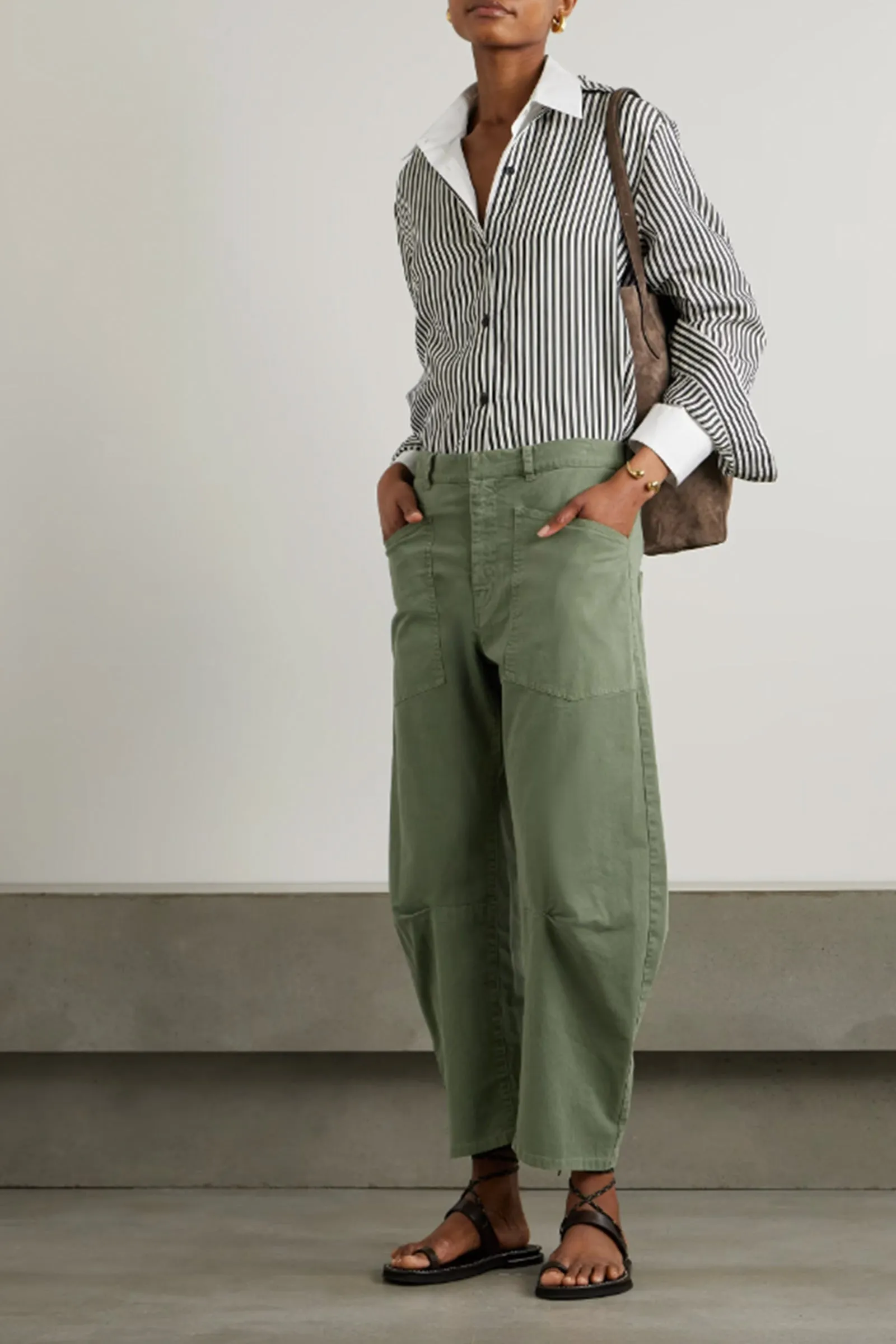 Shon Cotton-Blend Twill Barrel-Leg Pants