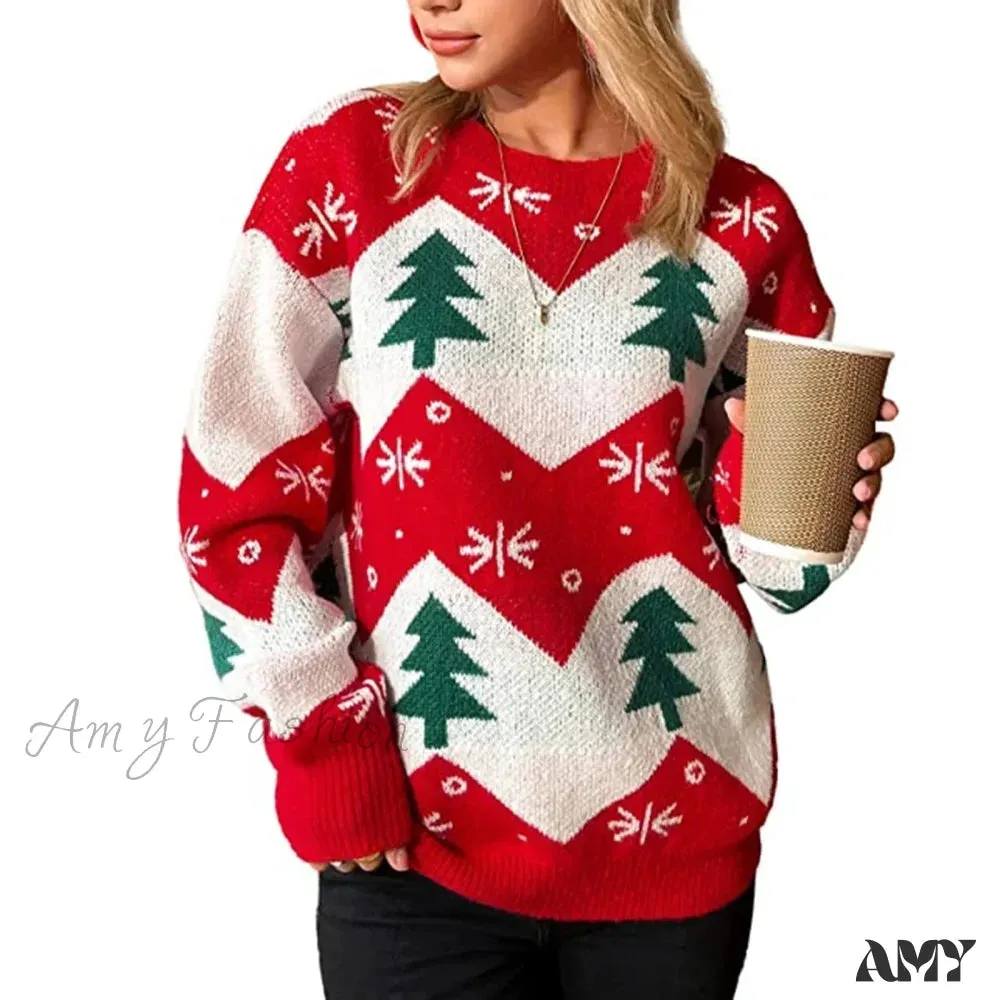 Soft O Neck Long Sleeve Thick Warm Christmas Sweater