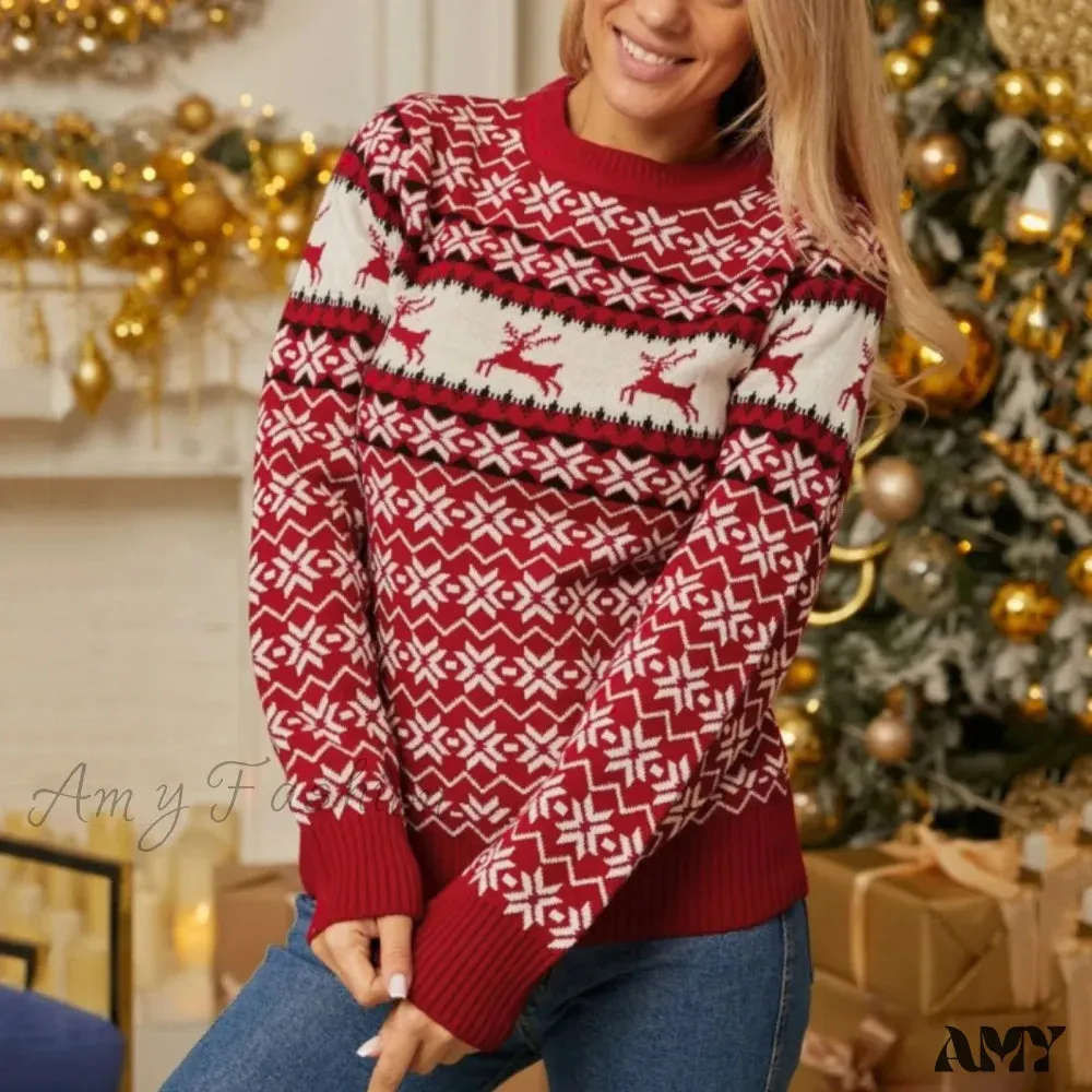 Soft O Neck Long Sleeve Thick Warm Christmas Sweater