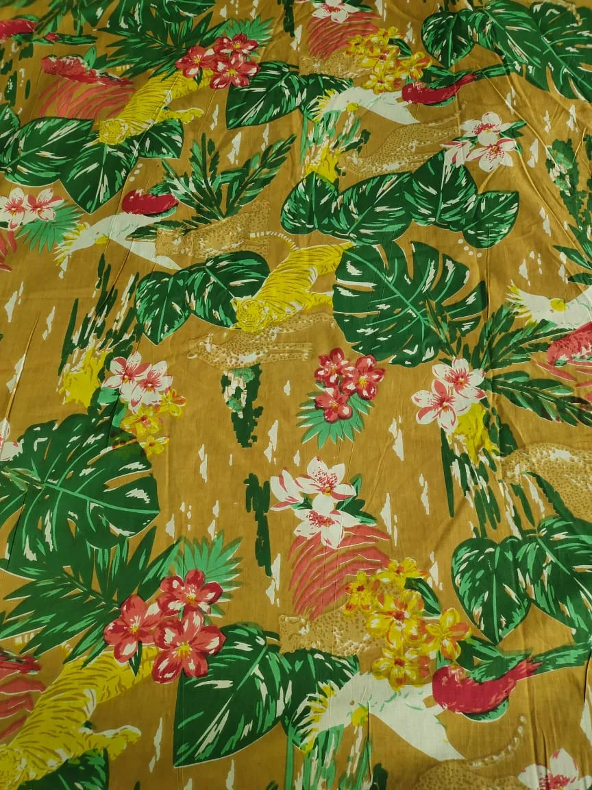 Tiger Panther cotton cambric 44 inches width Fabric per meter- Yellow