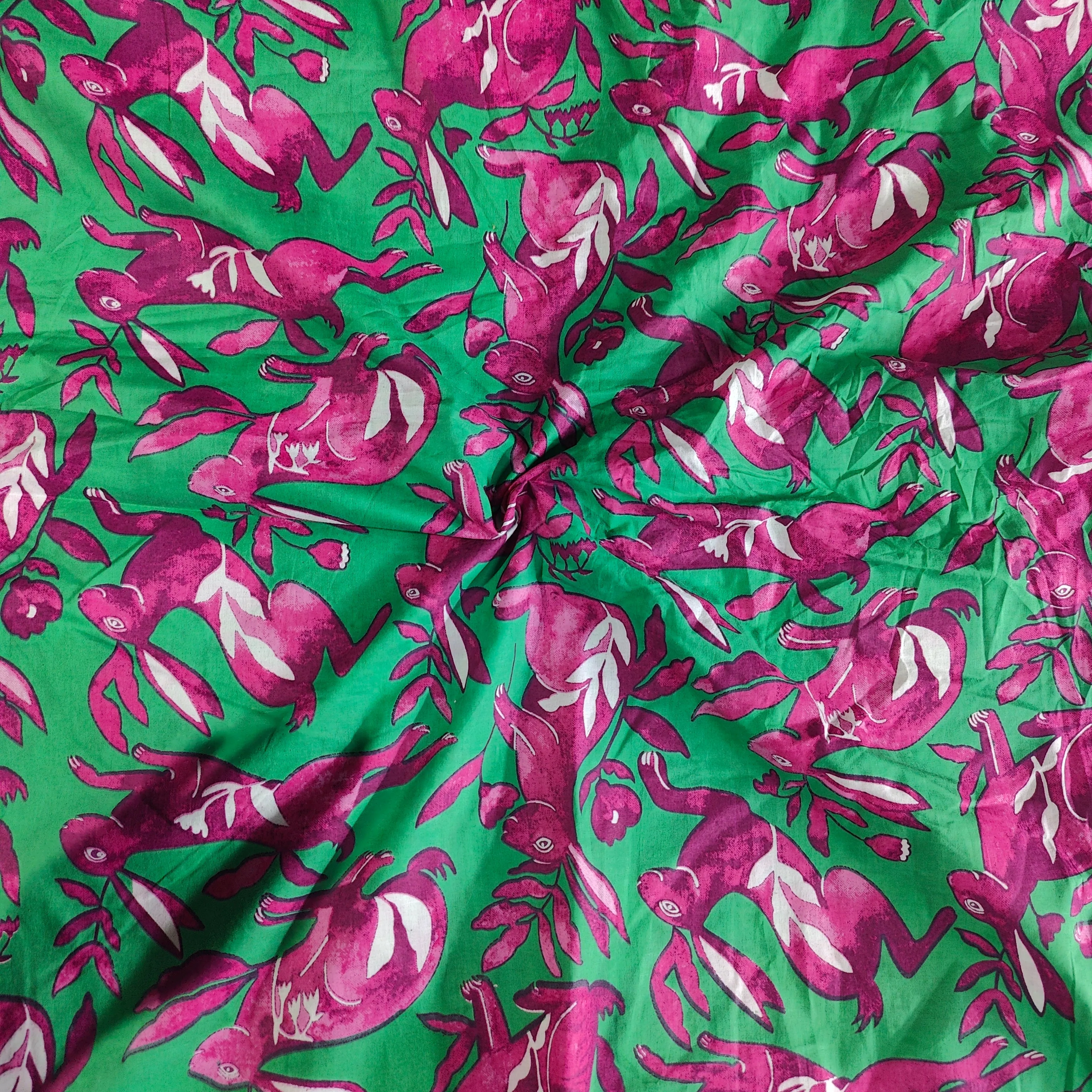 Wild Rabbit cambric fabric 44 inches width- Green and Pink