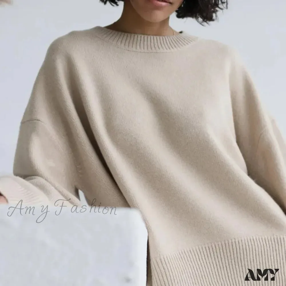 Winter Warm Thick Knit Solid Black Soft Pullover Loose Korean Autumn Women Coat O Neck Sweater