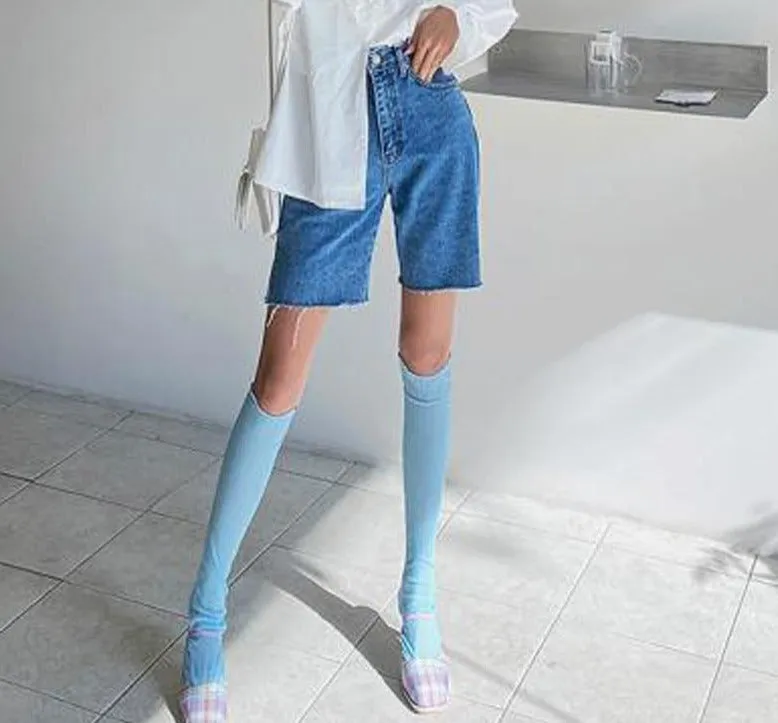 Women Denim Shorts | High Waist Button Short | Short Length Pocket Shorts | Streetwear Casual Shorts | Straight Denim Short | Wide Leg Short