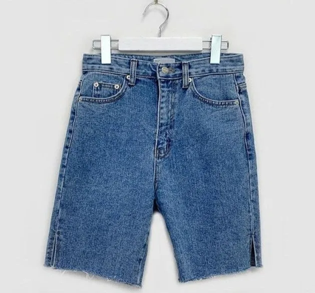 Women Denim Shorts | High Waist Button Short | Short Length Pocket Shorts | Streetwear Casual Shorts | Straight Denim Short | Wide Leg Short