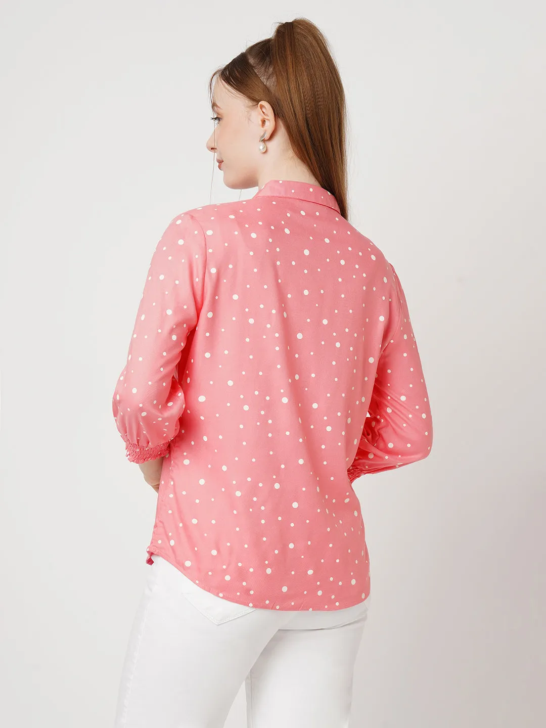 Women Slim Fit Blush Pink Printed Shirt