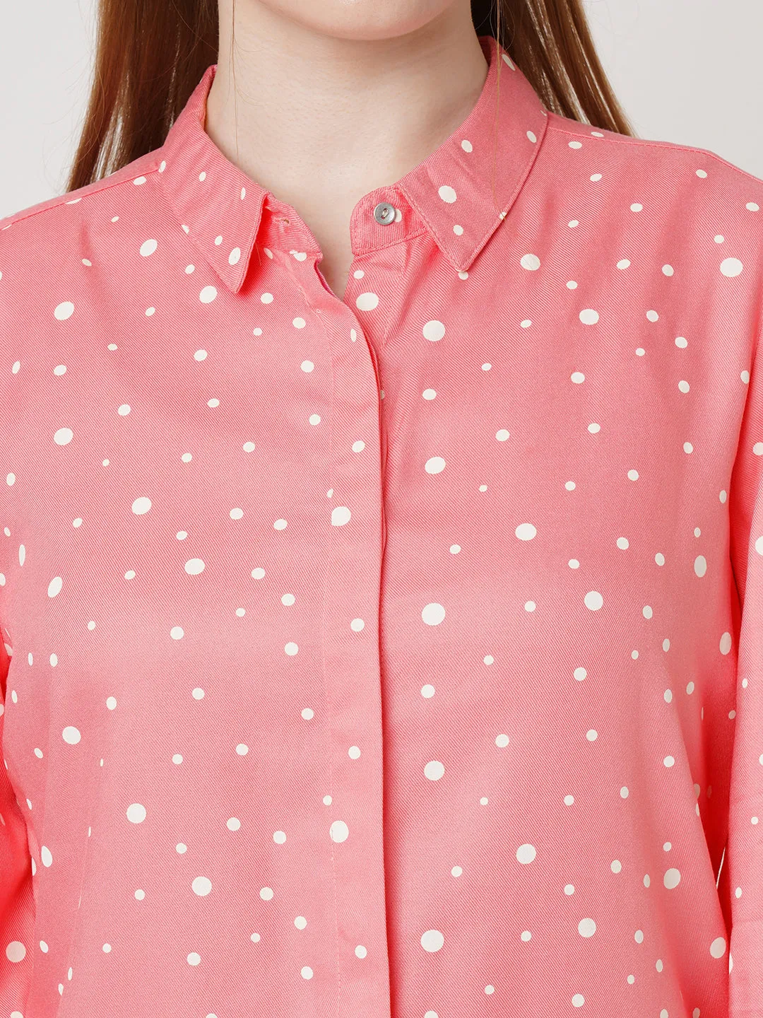 Women Slim Fit Blush Pink Printed Shirt