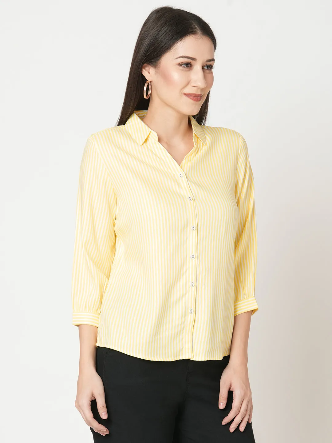 Women Slim Fit Golden Sunset Stripe Shirt