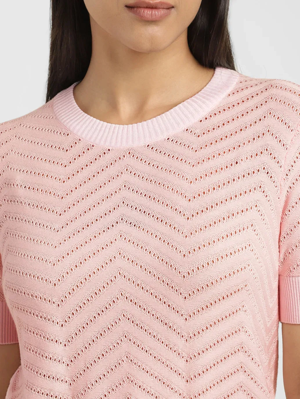 Women's Chevron Pink Crew Neck Sweater