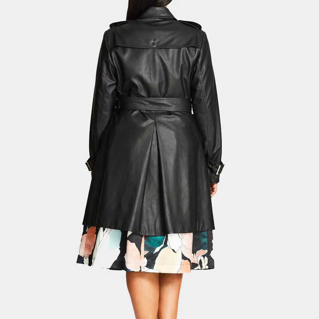 Women’s Classic Black Leather Trench Coat