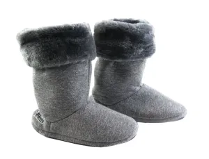 Womens Grosby Hoodies Boots Plush Fluffy Grey Slippers