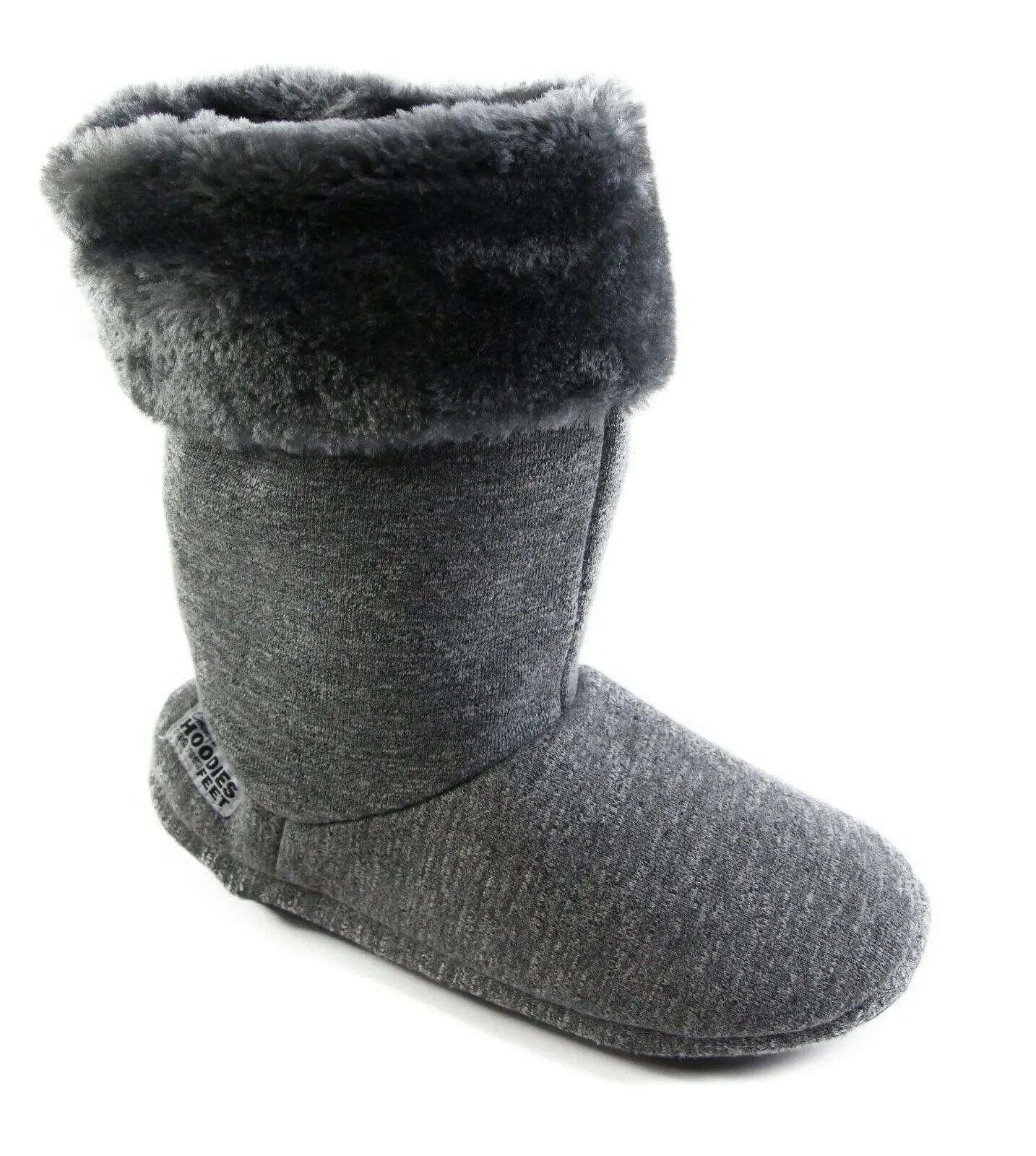 Womens Grosby Hoodies Boots Plush Fluffy Grey Slippers