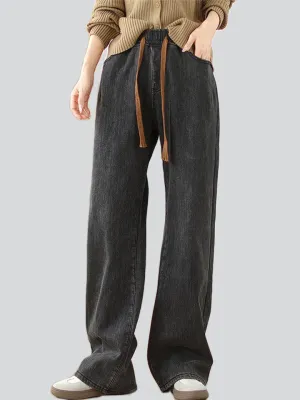 Women's Hot Plush Liner Trendy Black Grey Long Jeans