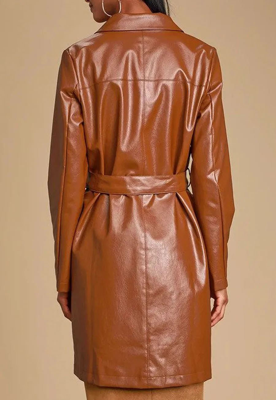 Women’s Tan Brown Leather Trench Coat