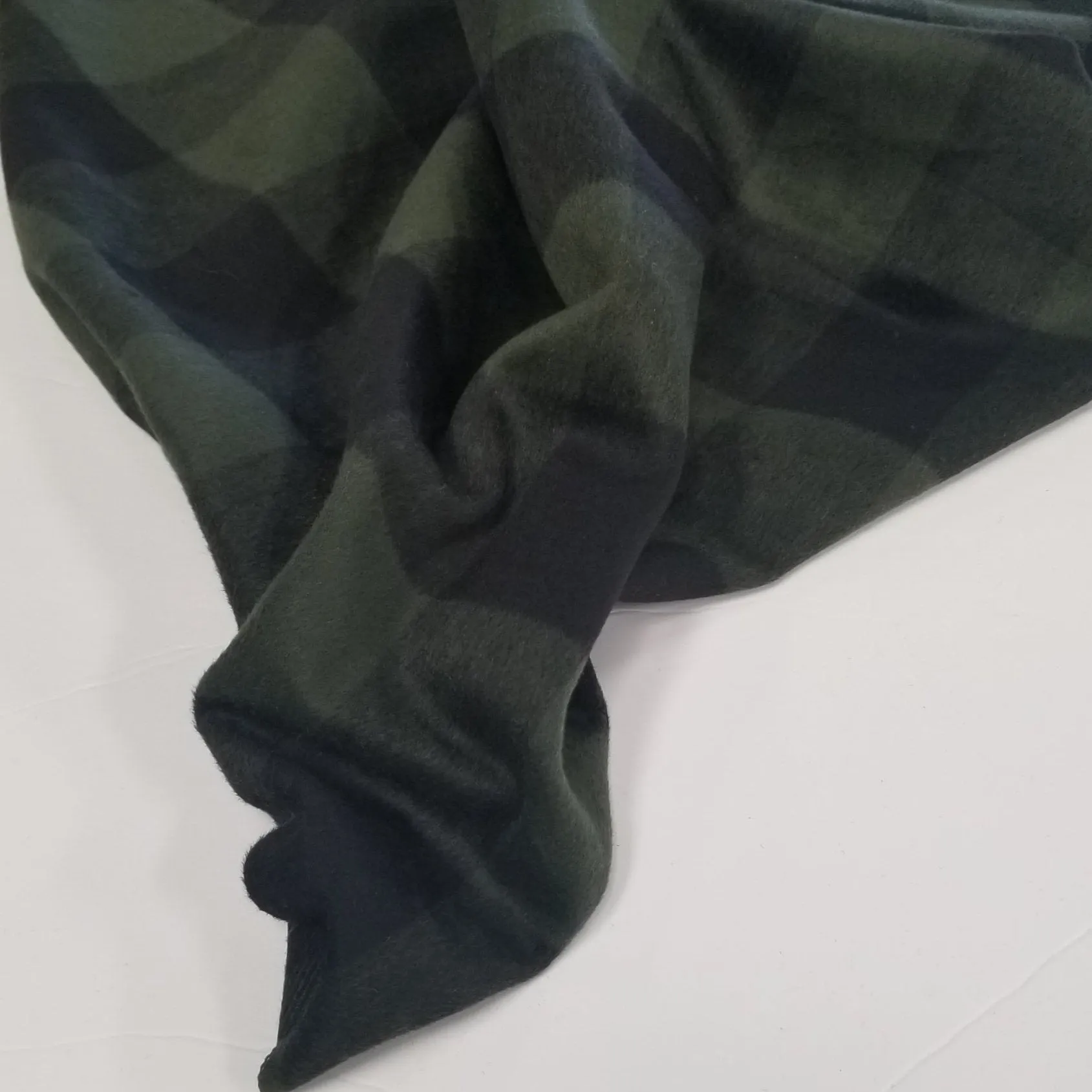 Wool Blend Melton Buffalo Plaid Green and Black Woven-Sold by the yard